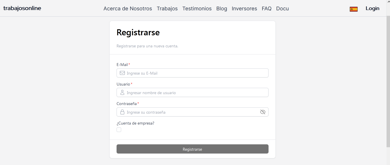 Registro con Email Formulario de registro